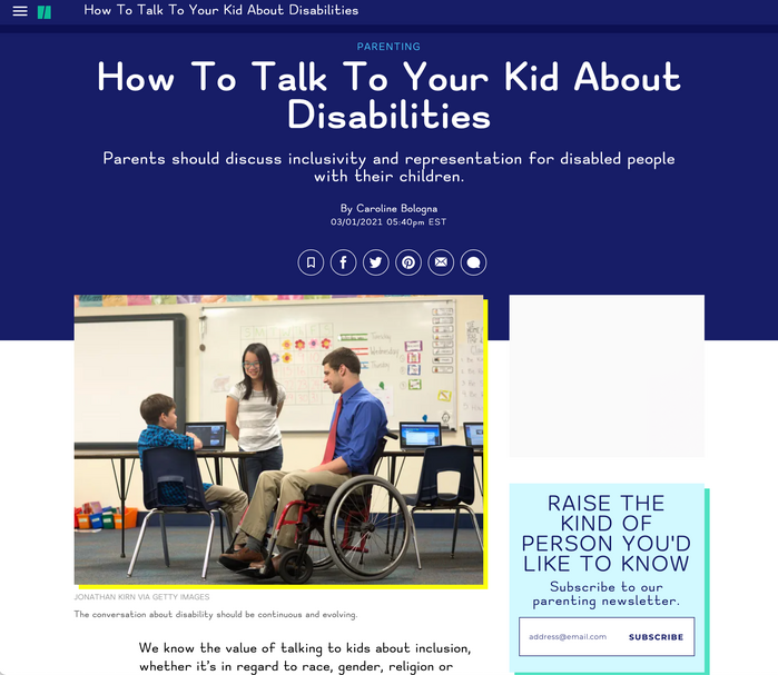 A webpage from the Huffington Post viewed in the Chrome browser, rendered through the Omoguru web extension.