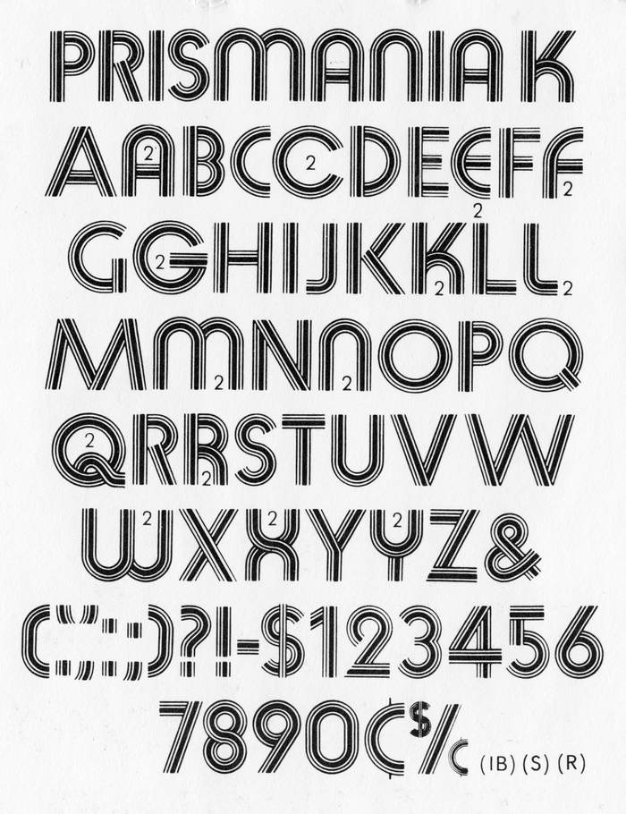 Prismania K by Headliners, as shown in Phil&rsquo;s Photo&rsquo;s catalog Homage to the Alphabet (1980).