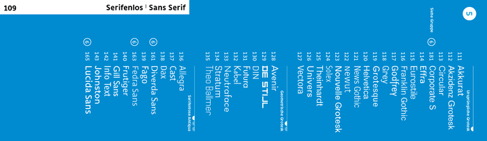 List of typefaces in one classification group with typeface names in the respective typeface.