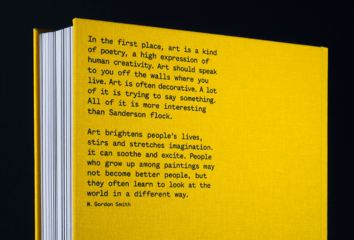 Back Cover: screenprinted excerpt of W. Gordon Smith's essay on why one should collect art.