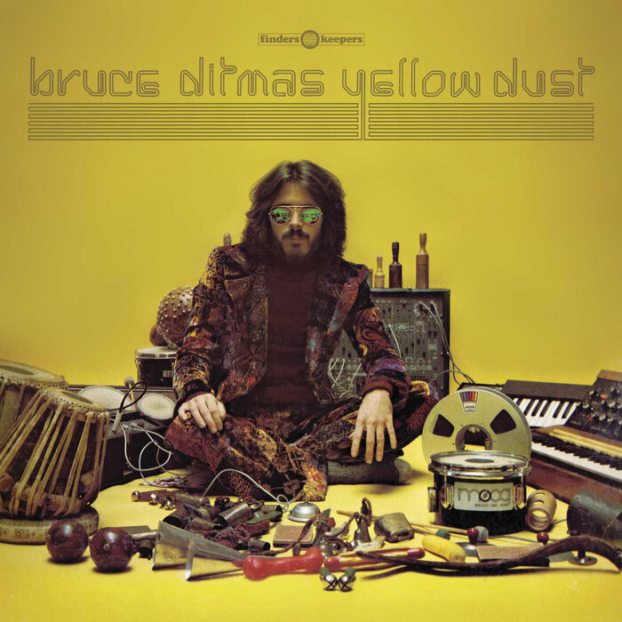 Yellow Dust front cover (2015), ft.  Hairpin Hairline, with a hyper-extended y. The Finders Keepers logo uses . No designer is credited. [More info on Discogs]