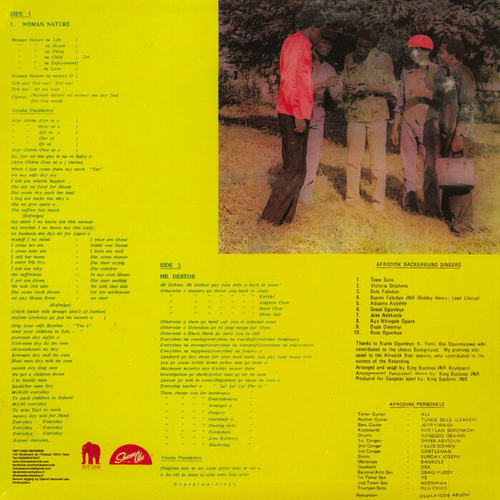 The lyrics and credits on the back cover appear to be set in  and .