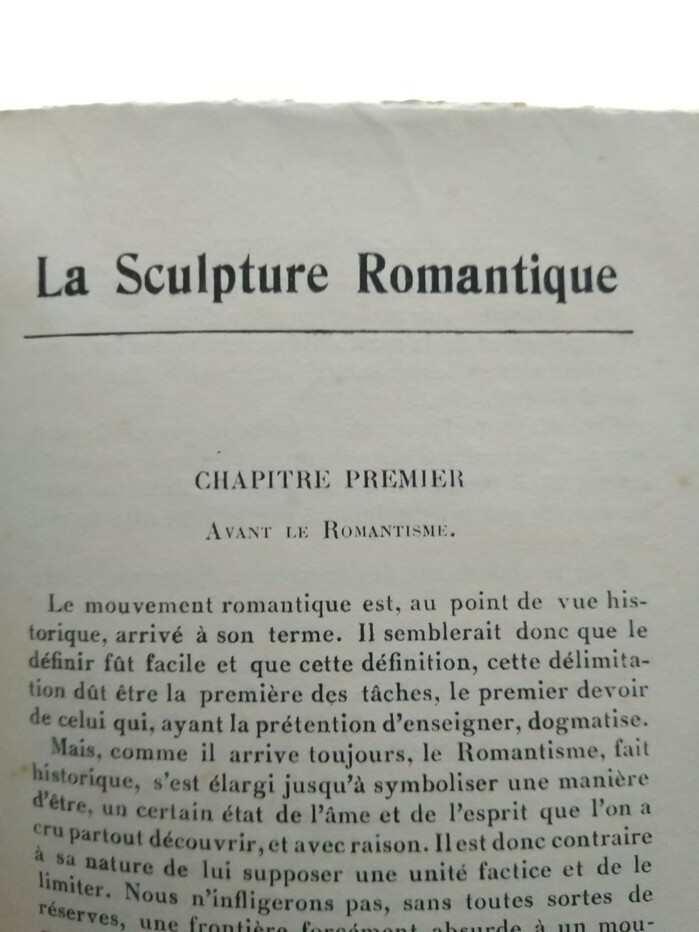 “La Sculpture Romantique” is set in  Condensed or a version thereof, see e.g. FTF’s Canadiennes. The text typeface is yet unidentified.
