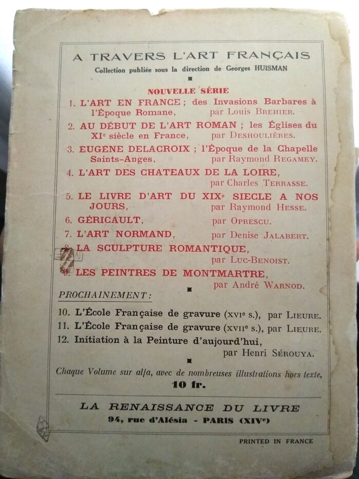 The back cover shows a range of typefaces. “A travers L’art français” uses  Large, the wide style of a typeface series commissioned by Peignot &amp; Fils from artist Henri Bellery-Desfontaines. It provided inspiration for  (General Type Studio, 2021).