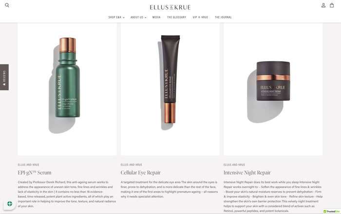 Ellus &amp; Krue skincare website 4
