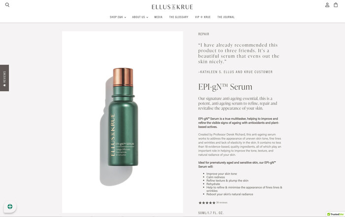 Ellus &amp; Krue skincare website 5