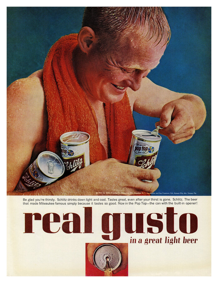 “Real gusto in a great light beer”, 1963.