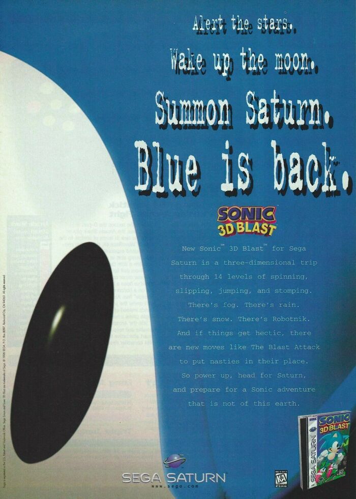 “Blue is back” Sonic 3D Blast video game ad (1996)