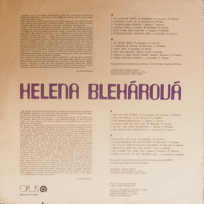 Helena Blehárová album (rear).