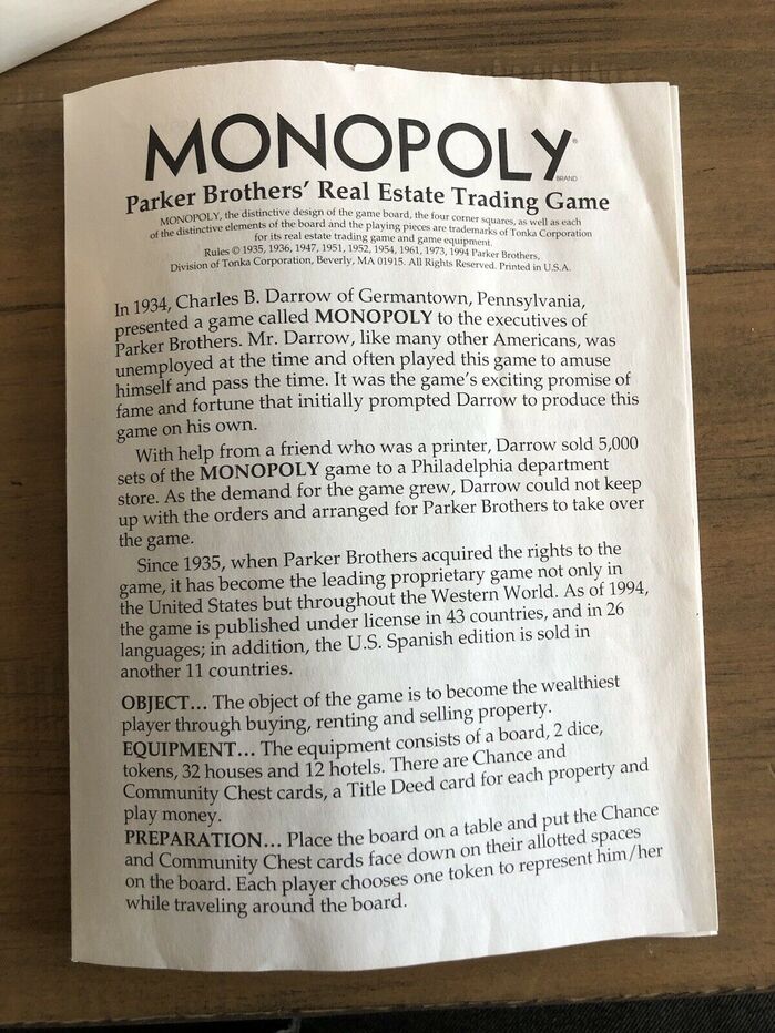 This rules pamphlet is from a later edition (©1994) and is set in .