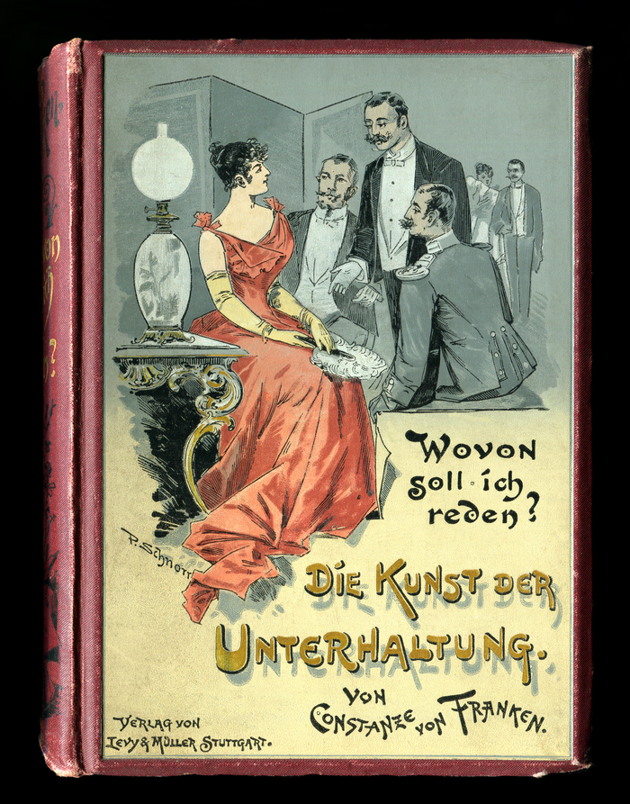 Cover with art by Stuttgart-based artist  (1862–1912). The lettering is custom drawn. The ocher letterforms are similar to the  typeface (Bauer &amp; Co./Berthold, 1898). Schnorr also worked on typefaces released by Berthold, see his  (1901).
