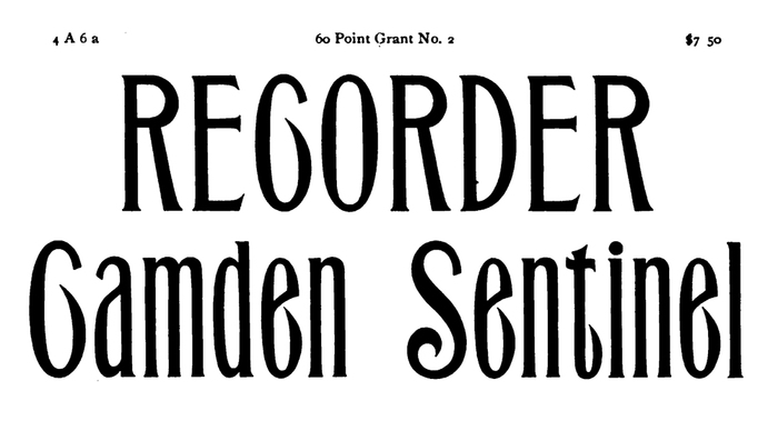 Sample of 60 Point Grant No. 2 in Barnhart Brothers &amp; Spindler’s Specimen Book of Type (1900).
