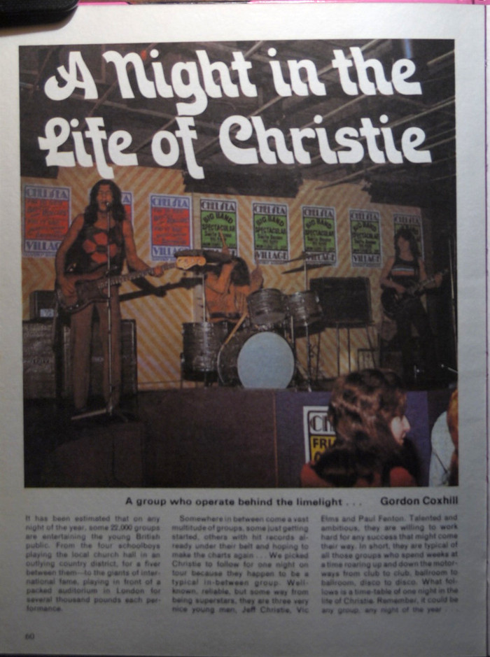 “A Night in the Life of Christie” article (p. 60), left to right: Jeff Christie, Paul Fenton, Vic Elmes.