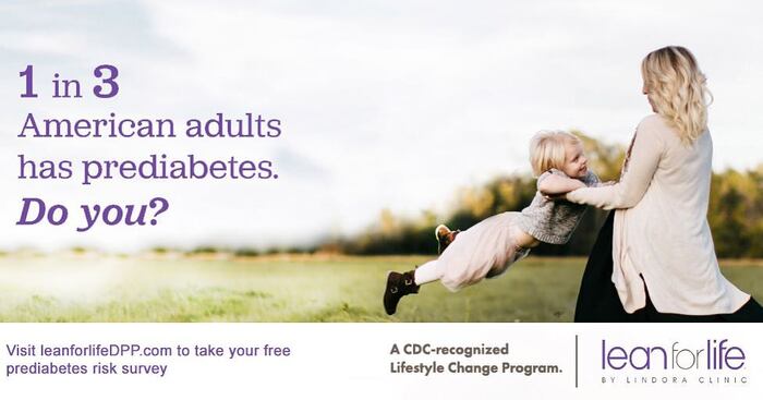 “1 in 3 American adults has prediabetes” ad for Lindora Clinic’s Lean for Life program, using several styles from the Jubilat family, including its italics.