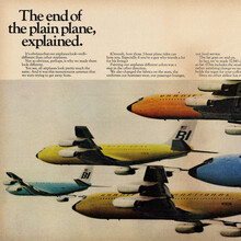 “The end of the plain plane, explained” ad by Braniff International (1966)
