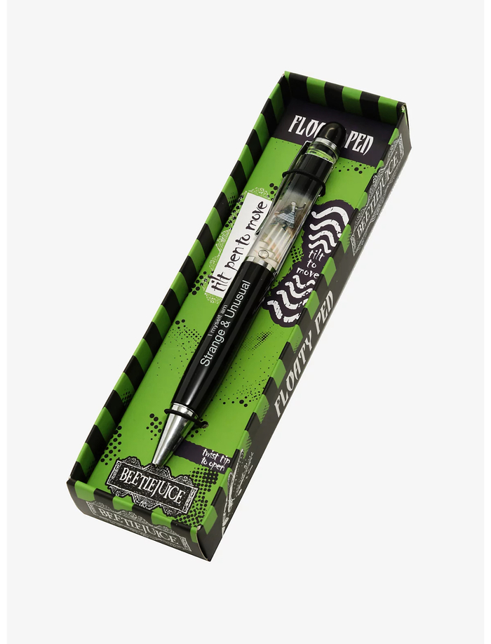 “Floaty pen” set in  (the N in “PEN” is a flipped U from Treacherous Curves); use instructions are set in  and the text on the pen itself uses .