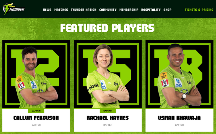 Sydney Thunder website and social media 2