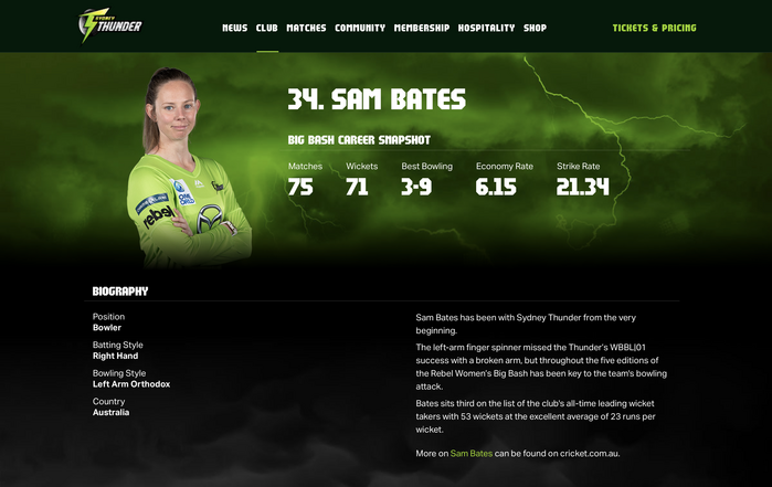 Sydney Thunder website and social media 3