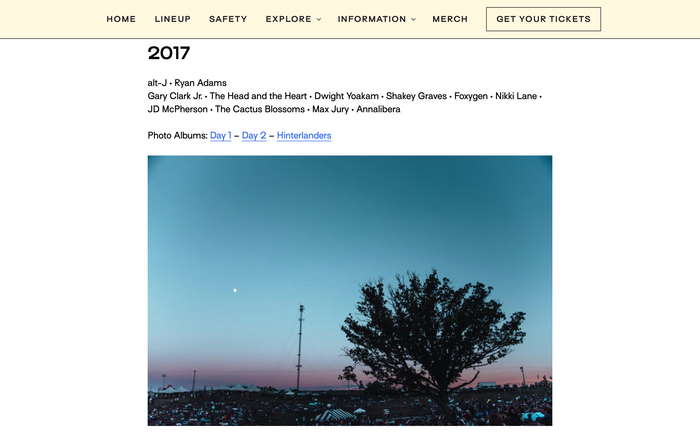 Hinterland Music Festival website 4