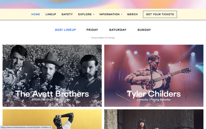 Hinterland Music Festival website 2