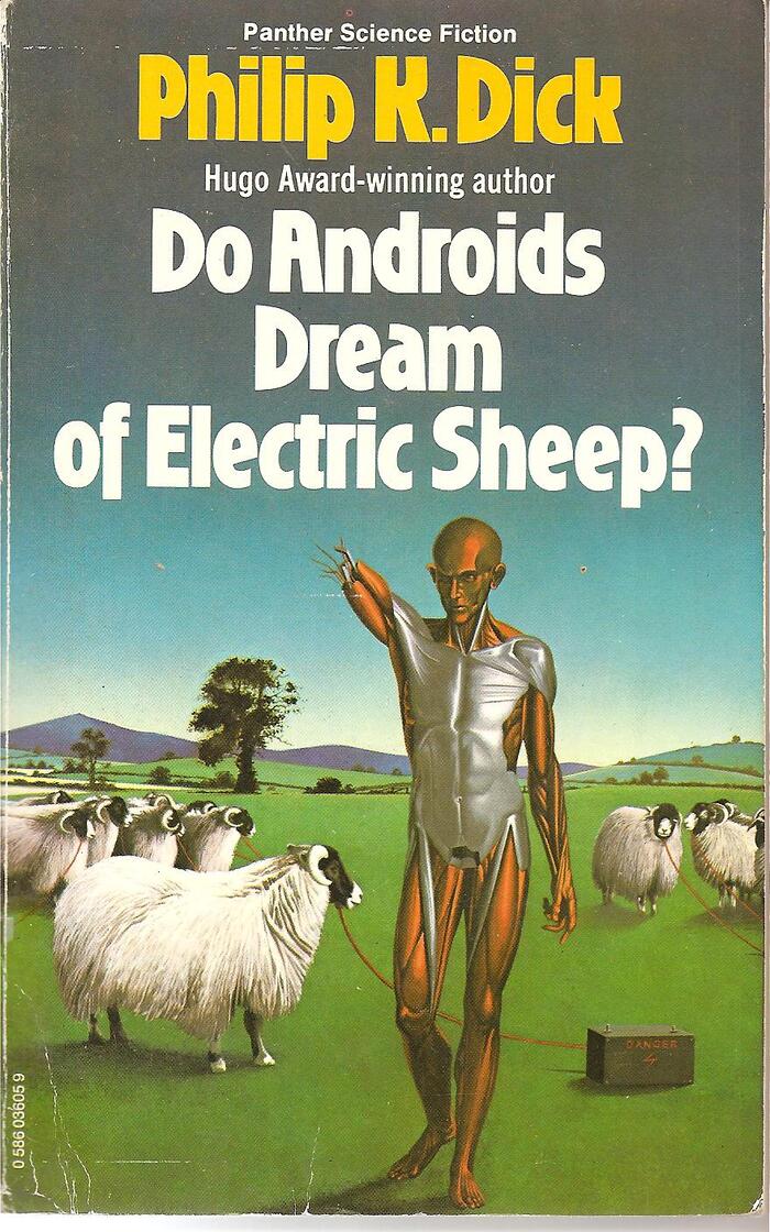 Do Androids Dream of Electric Sheep? (1977). Cover art by Peter Goodfellow. [More info on ISFDB]