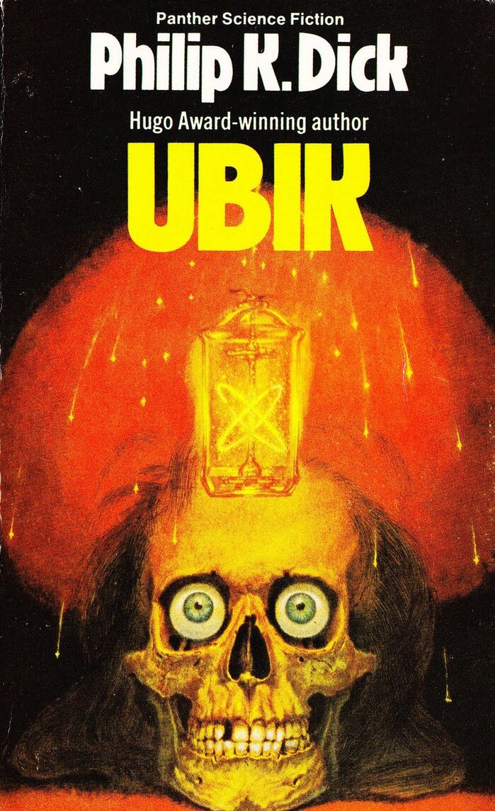 Ubik (1978). Cover art by Ian Robertson. [More info on ISFDB]