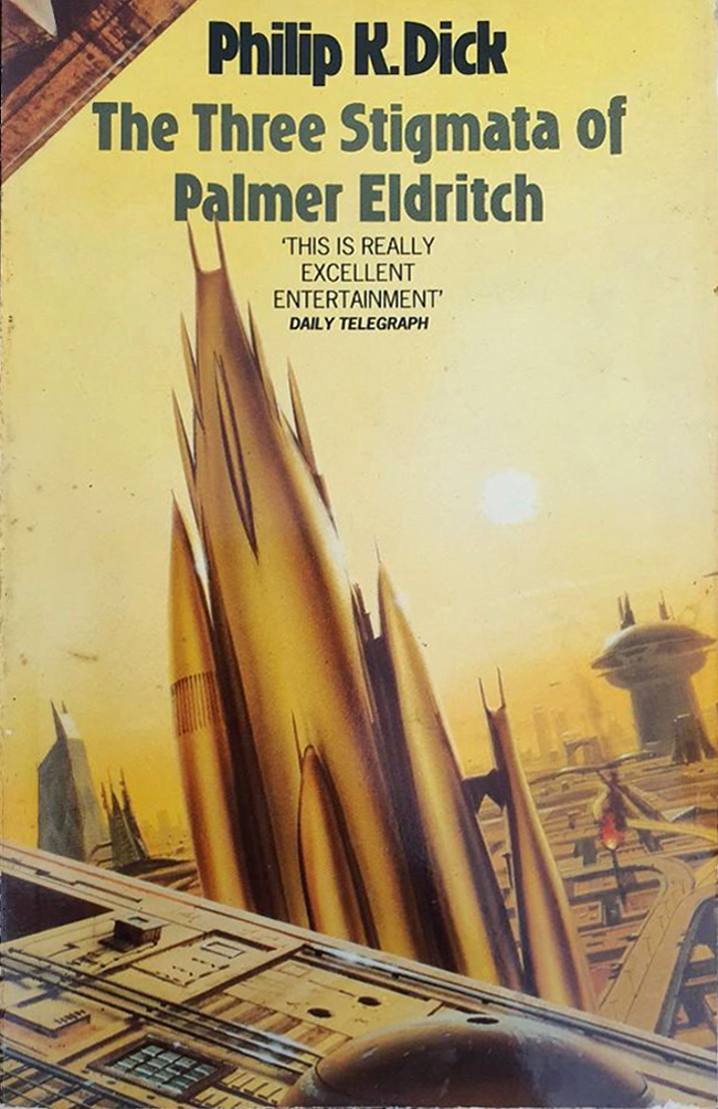 The Three Stigmata of Palmer Eldritch (1992). Cover art by Chris Moore. [More info on ISFDB]