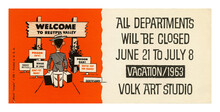 Volk Art Studio vacation notice 1963