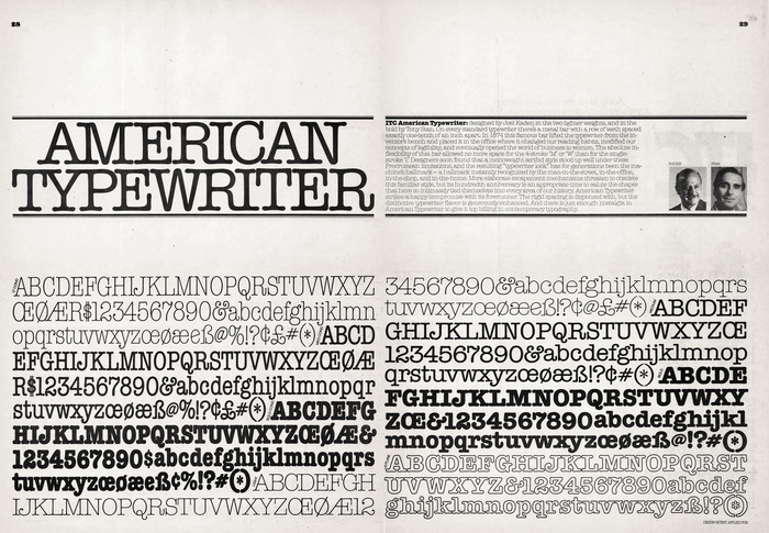 American Typewriter as introduced in ITC&rsquo;s U&lc magazine, volume 1, no. 3 (1974).