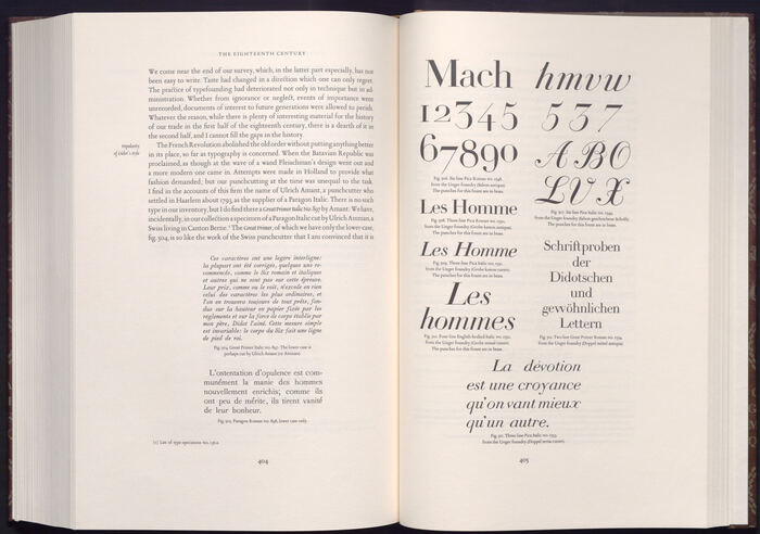 Pages 404-5, display layout of modern-face types