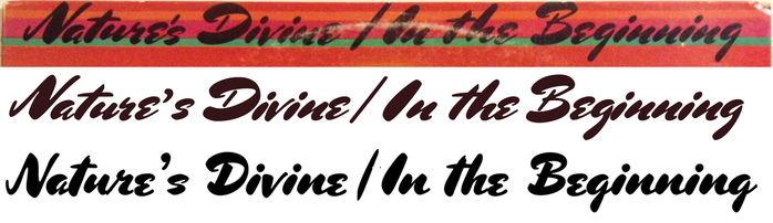 From top to bottom:
1. The album title, probably set in PLINC’s Fourth of July.
2. A resetting using Mrs Sheppards by Sudtipos. Note the curved descender in g.
3. A resetting using Kolinsky Sable Two by Spiece Graphics. This interpretation of Bluemlein’s design takes more liberties. It’s less inclined and dynamic, and has a few unconvincing connections.