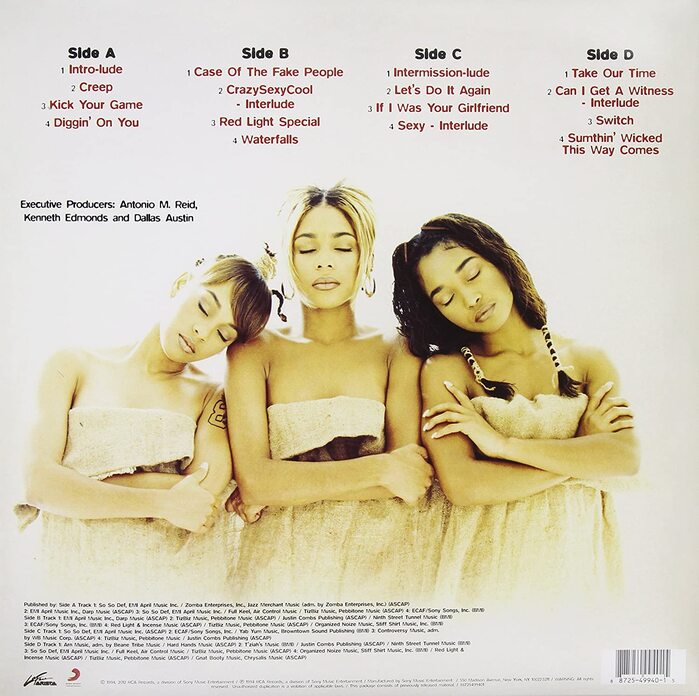 Back cover of vinyl release. FF Blur Medium is used for the tracklisting text. Photography by Dah Len.
