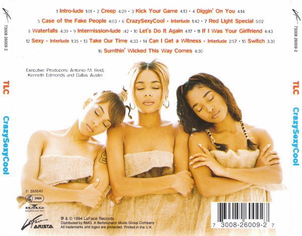 Back cover of original CD release. FF Blur, in a combination of Light and Medium weights, is used for the tracklisting text. Photography by Dah Len.