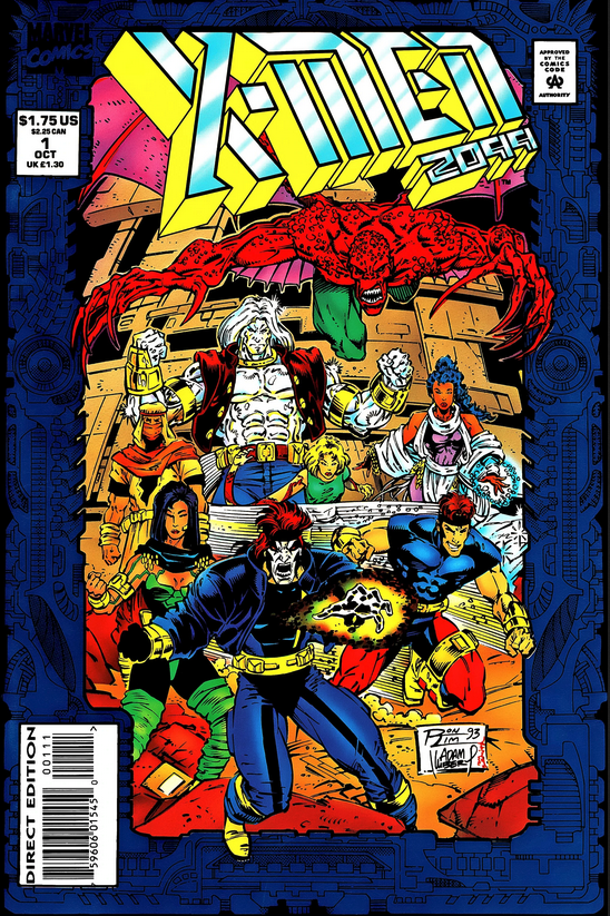 X-Men 2009 #1 was published in October 1993. “X-Men” is hand-drawn, with “2099” being modeled after , with a 3D effect added.