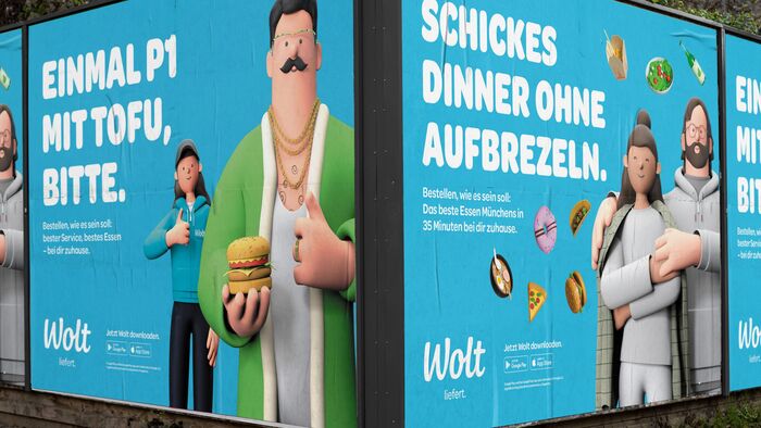 Wolt poster campaign in Munich, 2021. Design by Dojo.