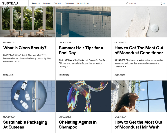 Blog section of the website.