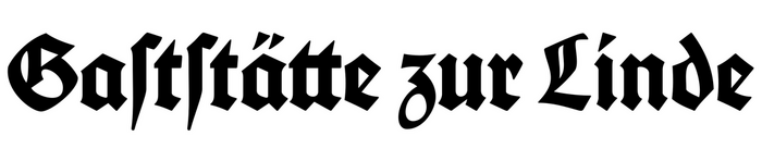 For comparison: “Gaststätte zur Linde” set in José Alberto Mauricio’s Deutsche Schrift (Alter Littera, 2012), a digital revival of Koch’s design.