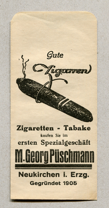 “Gute Zigarren” paper bag, M. Georg Püschmann