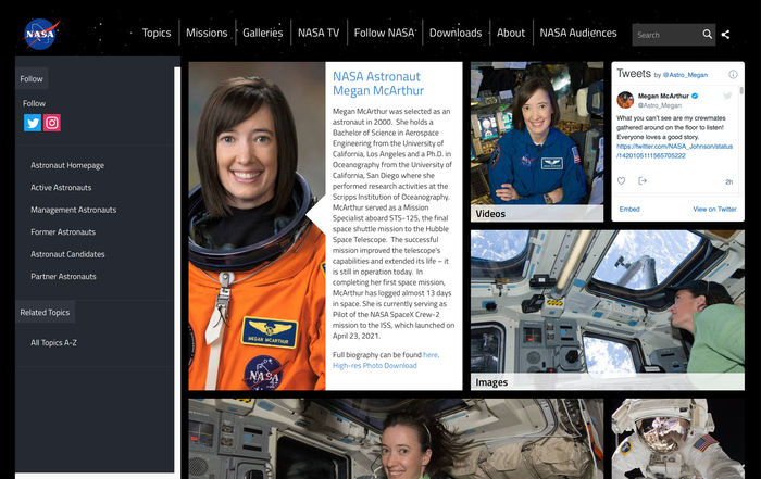 Astronaut profile page.