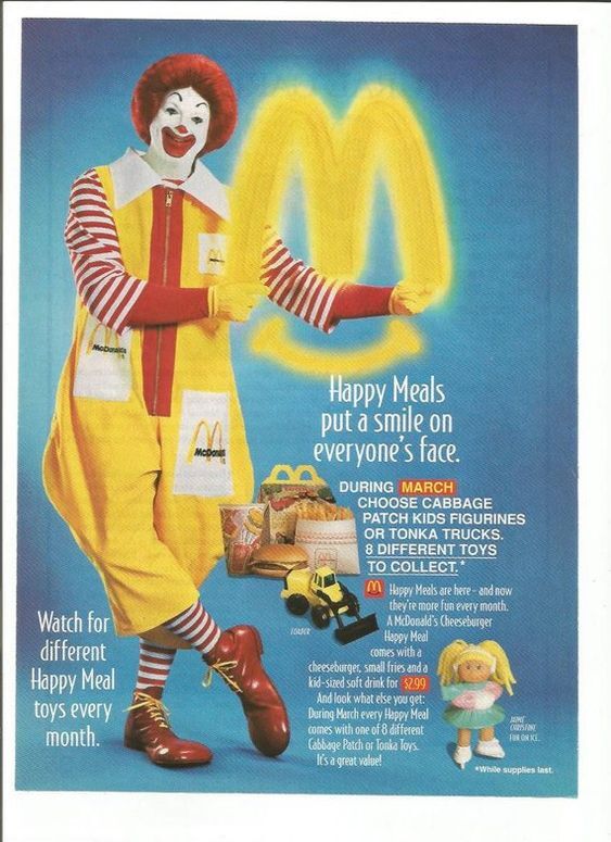 A McDonald’s Happy Meal print ad from 1995, set in Bodega Sans, with some text in .
