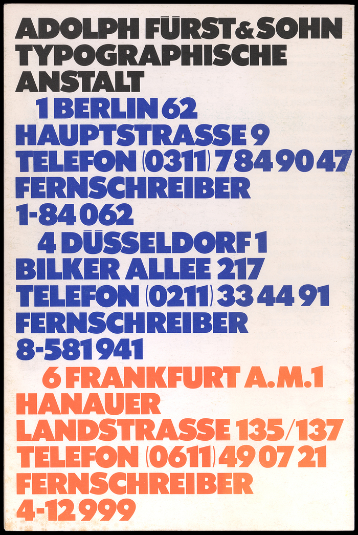 Schriftindex Adolph Fürst &amp; Sohn Typographische Anstalt, Vol. 1, Frankfurt am Main 1969.