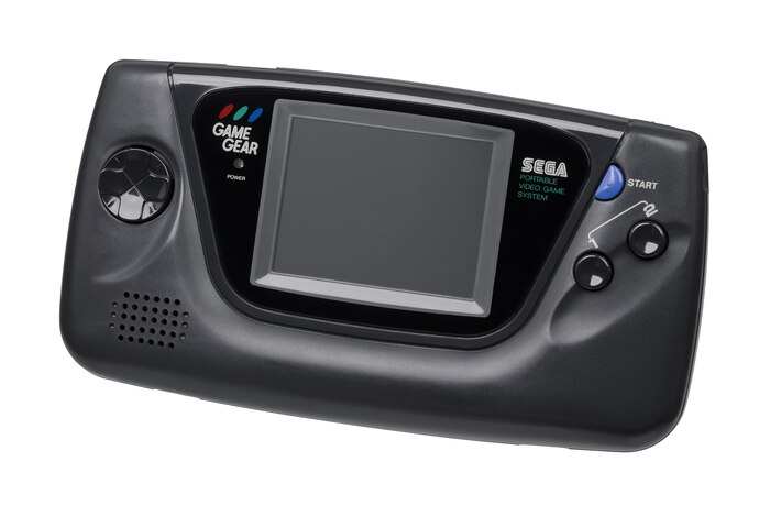 The Game Gear, a handheld video game system created by Sega and first released in 1990 demonstrates the ink-bleeding effect of a screen printed logo at a small size.