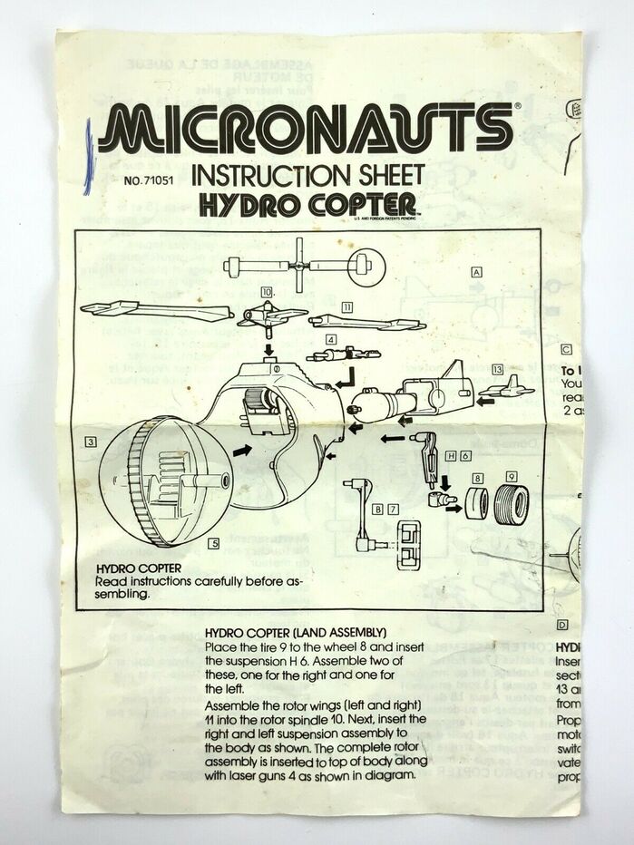 Micronauts Hydro Copter instruction sheet, with text set in .