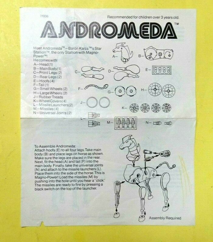Micronauts Andromeda instruction sheet, 1977, with text set in .