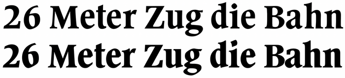 Wordsworth (URW&rsquo;s digitization, top) compared to Beckenham RR ExtraBold (Red Rooster, bottom). The latter is equivalent to Barnyard Extra Bold, formerly known as Graphis. The spacing isn&rsquo;t great in either of the digital versions.