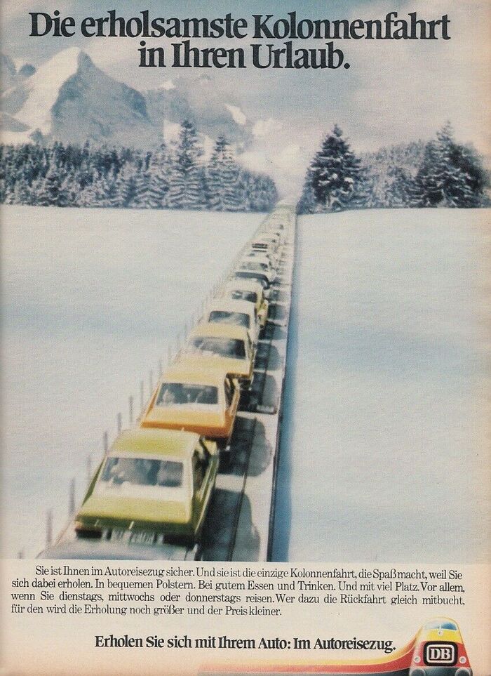 &ldquo;Die erholsamste Kolonnenfahrt in Ihrem Urlaub.&rdquo; (1974)