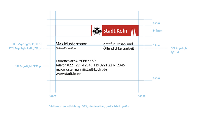 Exemplary business card with layout instructions.