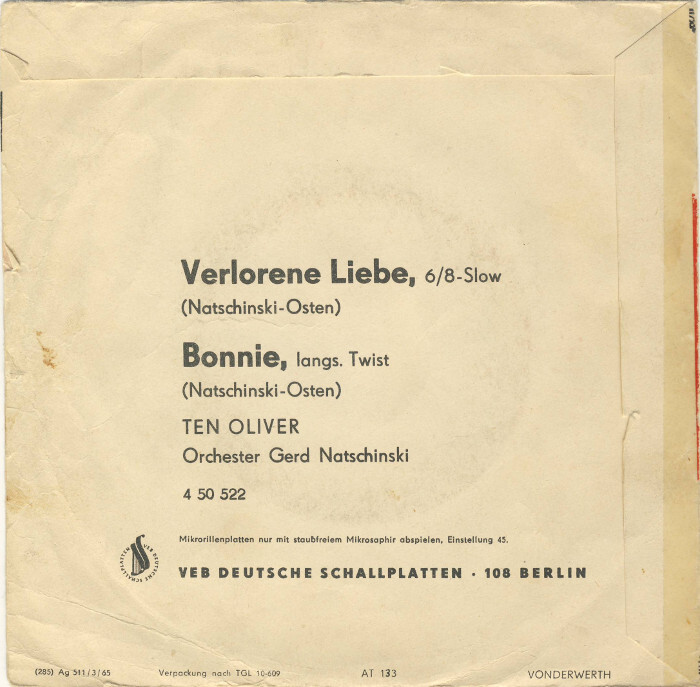 Ten Oliver – “Verlorene Liebe” / “Bonnie” single cover 2