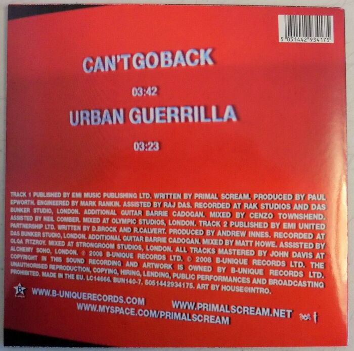 “Can’t Go Back” single cover (back)