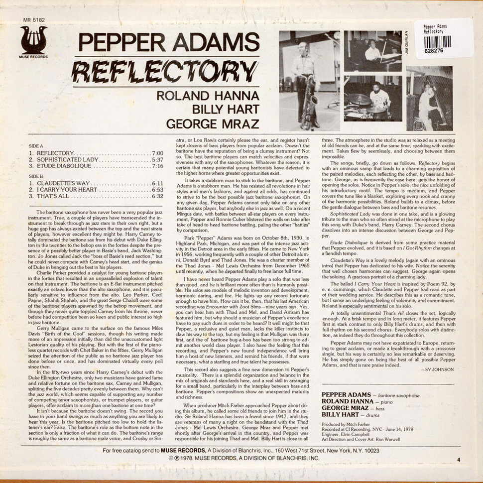 Pepper Adams – Reflectory album art - Fonts In Use
